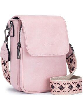 POIUGOYA Women's Pink Leather Triple Compartment Cell Phone Crossbody Bags